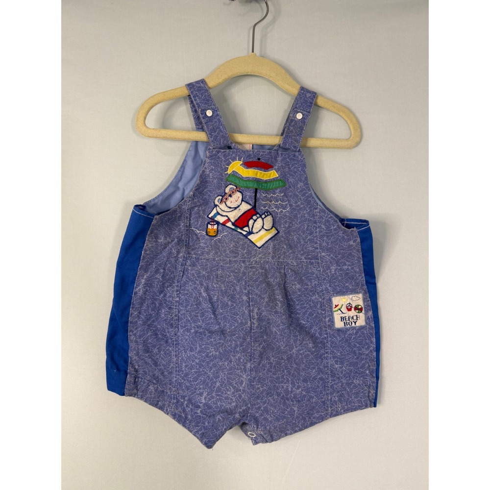 Beach Boy Romper‎ Kids 24 Months Blue Vintage Embroidered Bear Sunsuit